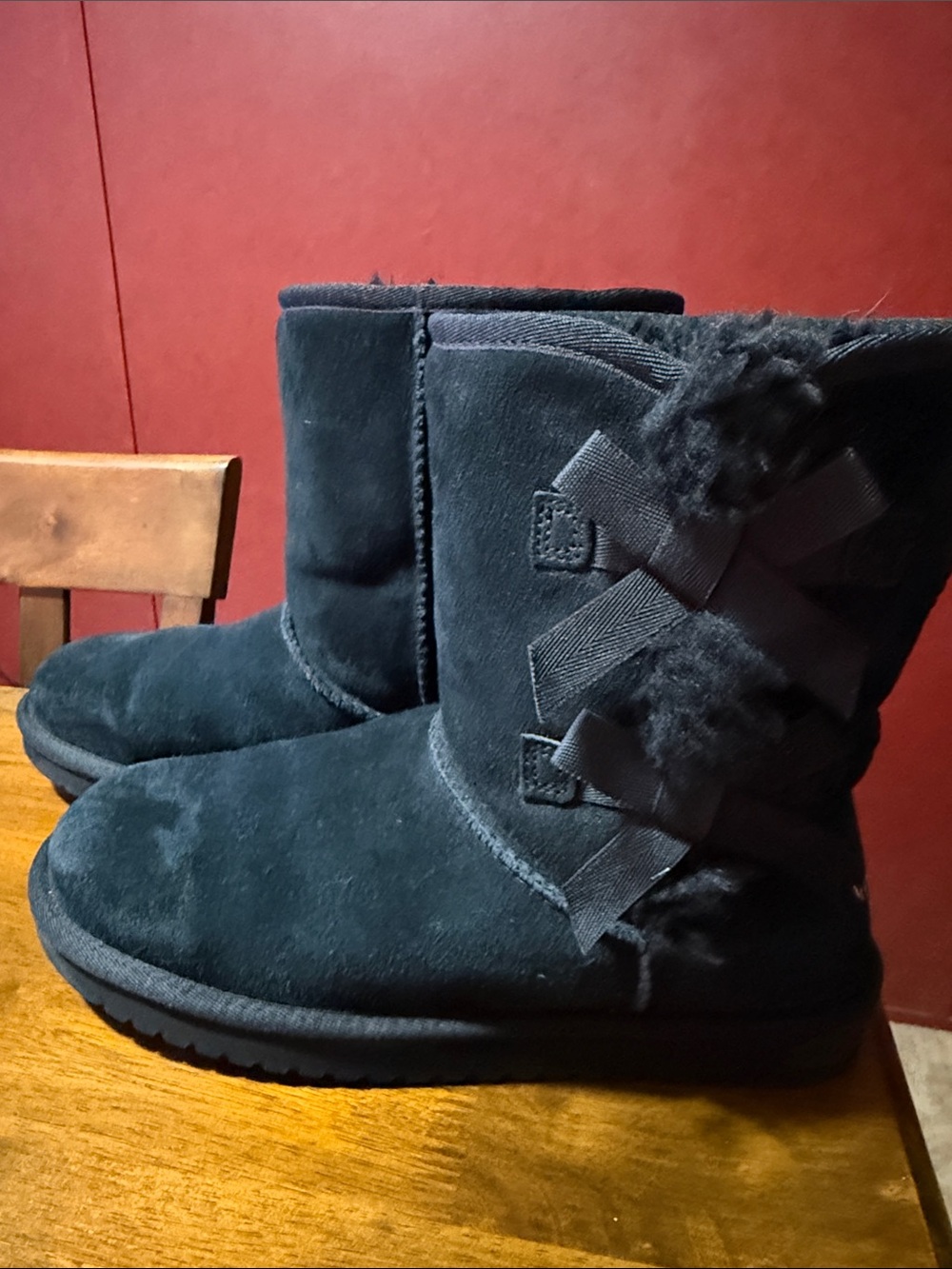 Koolaburra Black Suede Ankle Boots with Side Bows